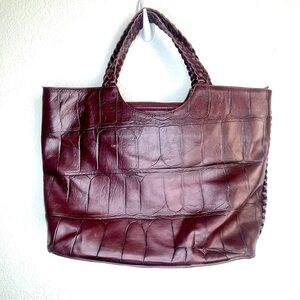 Authentic FALOR Handbag Made in Italy Braided Handle Crocodile Embossed Leather